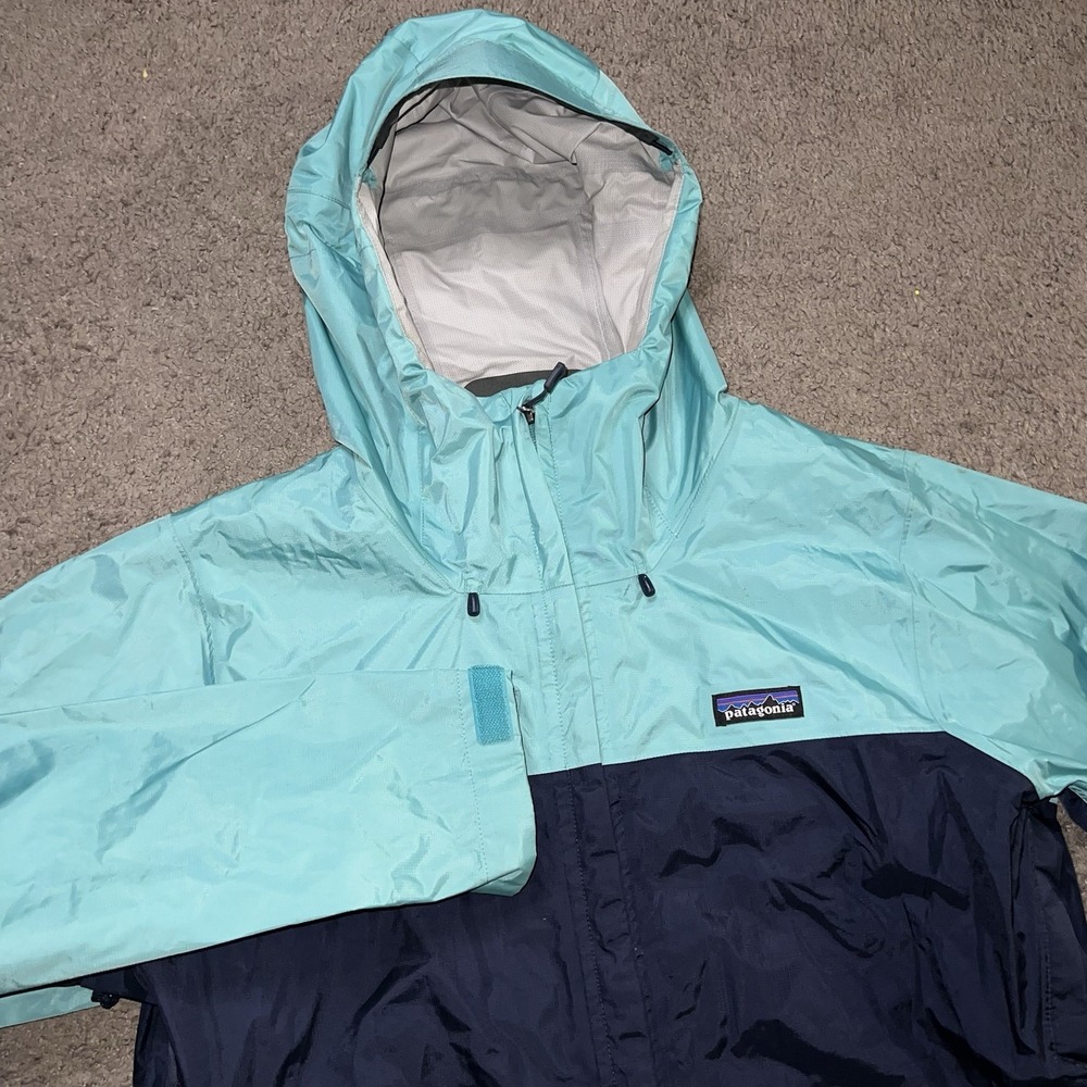 Patagonia Jacket Women L Blue Torrentshell H2NO Full Zip Hooded Two Tone Hiking